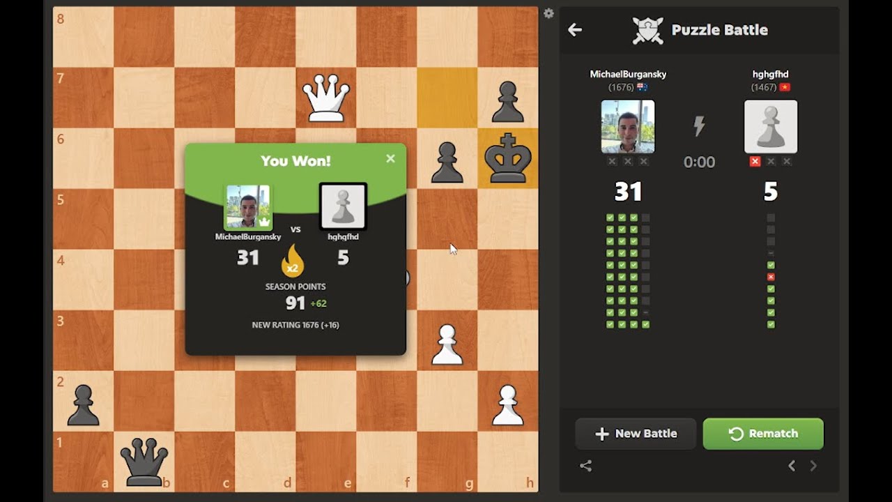 Chess Puzzle Battle Score 31 With No Mistakes