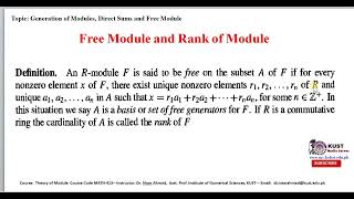Generation of Modules, Direct Sums and Free Module
