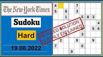 New York Times Hard Sudoku Aug 19, 2022 -  Step By Step Solution