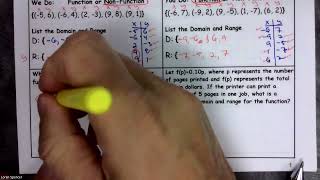 01 Test Review Domain and Range and Function Notation Side 1