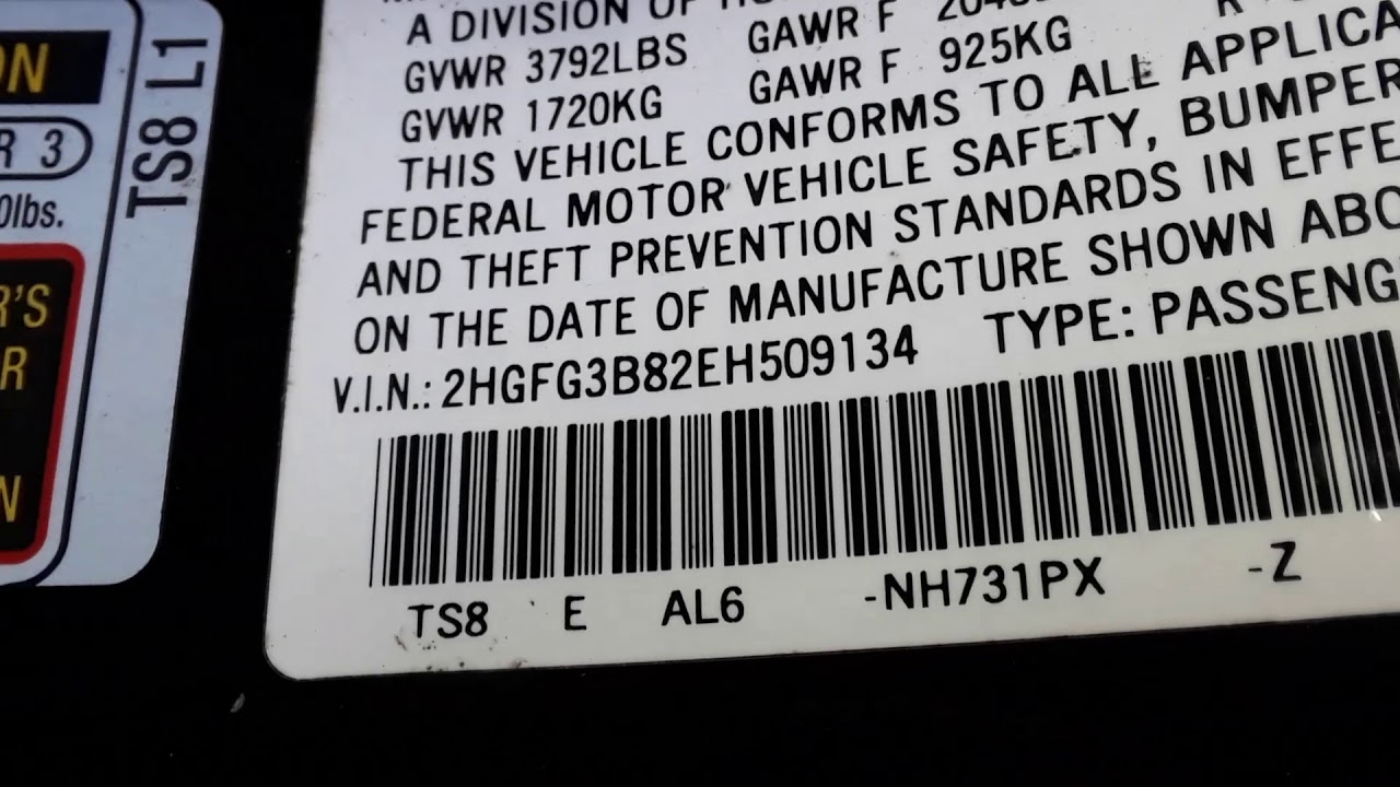 2008 Honda Civic Paint Code Location