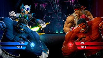 Blue Zero & Blue Hulk VS Red Ryu & Red Hulk (Hardest AI) - Marvel vs Capcom Infinite