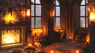 Fantasy Ancient Castle Ambience - fireplace sounds, snowstorm