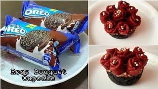 5 Min Fireless Cooking Recipe | Soft, Tasty, Fluffy Oreo Rose Flower Bouquet Cupcake | No Cooking