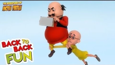 Motu drove the car so fast that he flew into the sky so Patlu hung on his legs to drive the car