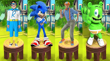 Tag with Ryan vs Sonic Dash vs Gummy Bear Runner vs Blippi Fun World Run - All Characters Unlocked