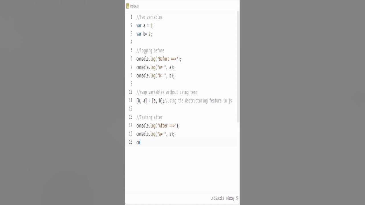 JavaScript: Swap Two Variables Without Temp - YouTube