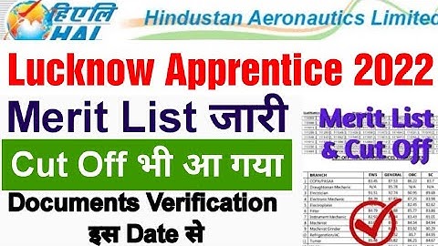 HAL Apprentice Merit List 2022, Hal Apprentice Lucknow Cut Off 2022, HAL Lucknow ITI Apprentice 2022