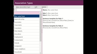 RootsMagic 9 How to create and edit an Association Template and Print a Association List