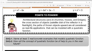 Mathematics 9 : Modeling Real– Life Situations Using Quadratic Functions and Quadratic Functions
