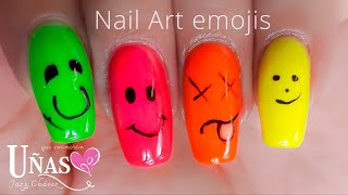 Uñas neón con Emojis  retoque y cambio de diseño paso a paso