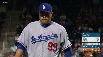 LAD@NYM: Ryu fans Cespedes to strike out the side