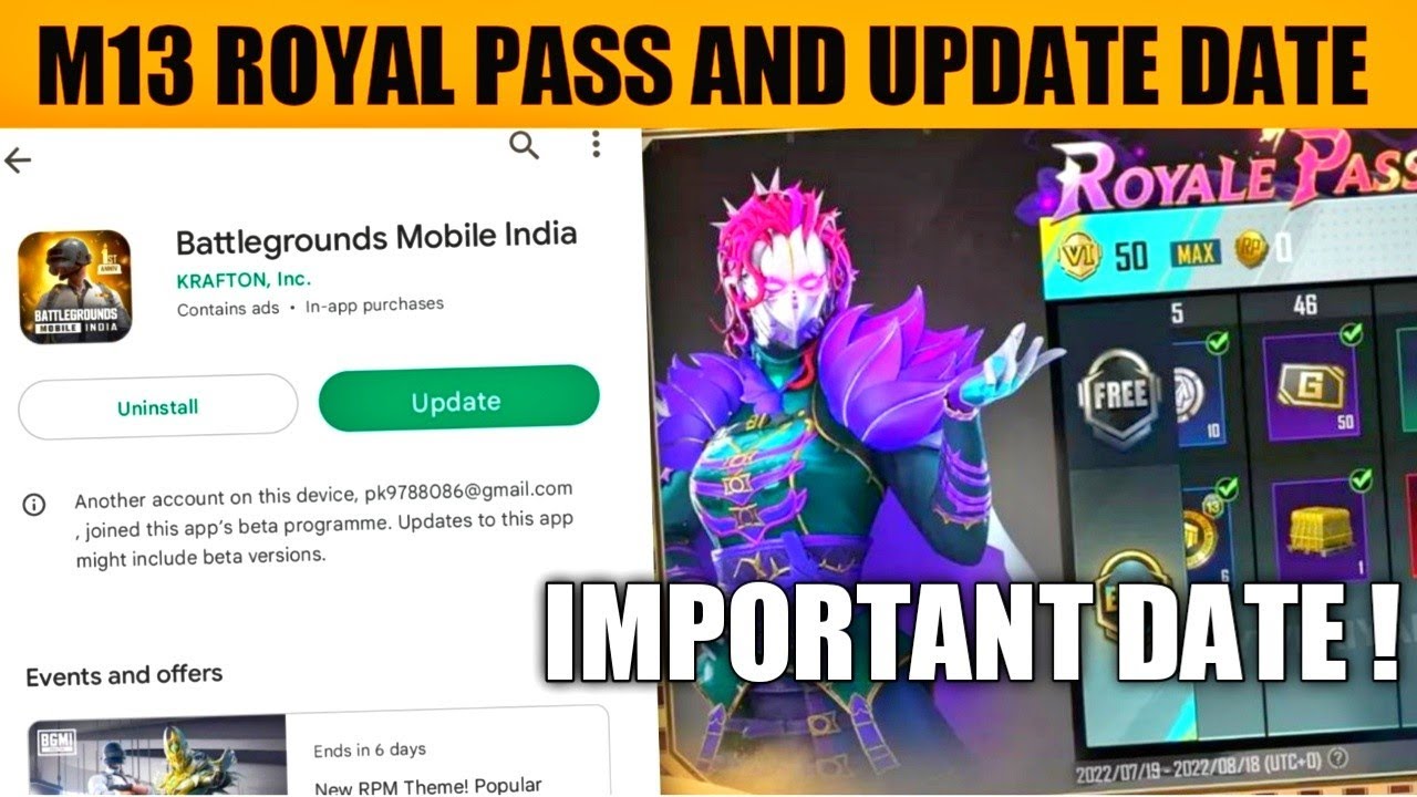 PUBG/ BGMI M13 Royal pass | Last Rank push date C2S6 | M12 Royal pass end date