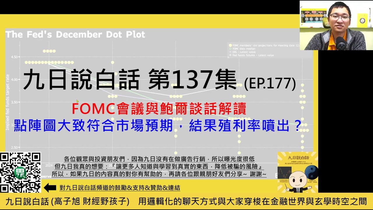 【九日說白話137 短片版-2024/12/19】FOMC會議與鮑爾談話解讀；點陣圖大致符合市場預期，結果殖利率噴出？ #美債 #殖利率 #OTC  #ETF