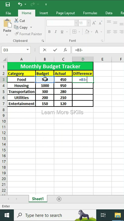 How to Calculate a Monthly Budget Tracker in Excel and Subtract Expenses | Easy Step-by-Step Guide'