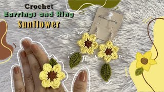CROCHET EARRINGS : Easy Crochet Earrings Sunflower 🌻🌻 | How to Crochet Earrings & Ring Sunflower