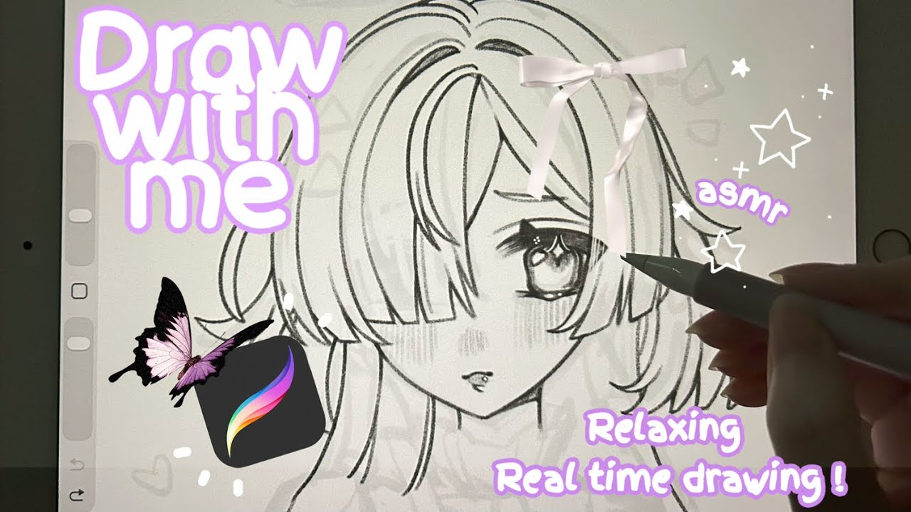 Draw with me in Procreate ✏️✨ 30 min co-working session 🌼Chill Ipad real time process I Pencil ASMR