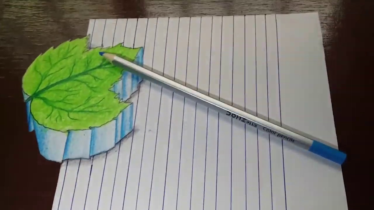 How to draw a 3d leaf رسم ورقة شجر ثلاثية الابعاد