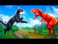 Evil black dinosaur vs magical giant cat epic battle  dinosaurs rescue adventure  jurassic world