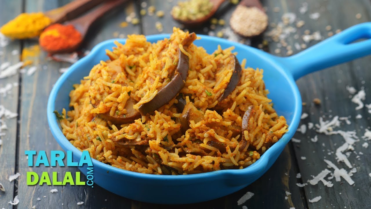 Vangi Bhath, Maharashtrian Rice with Baingan by Tarla Dalal