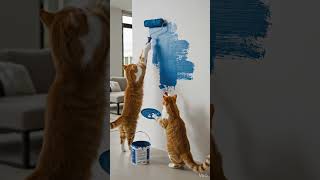 Cats Paint Wall Realistic Video #Satisfying#WallPainting#HomeTransformation#ASMRVideo#YouTubeShorts