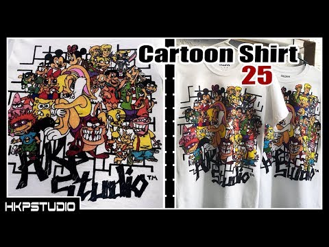 cartoon-tshirt---drawing-25-characters-twice‼️-one-artist,-two-shirts!-😓