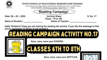 Reading Campaign Activity No 17 | Recycling Song | Classes 6th to 8th || In Hindi & English