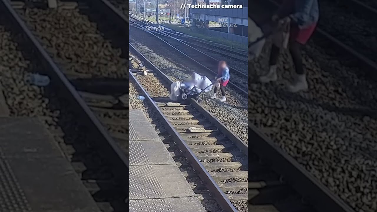 Shocking Moment Woman Drags Stroller With 2 Children Across Train Tracks