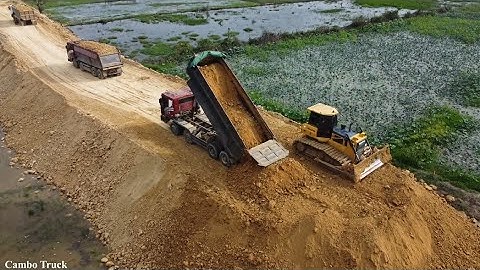 Ep4. Fast Update !! Switch Dozer Filling The Land SHANTUI And 25T Dump Truck Loading Soil make road
