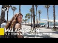 Malaga town marina and beach now  costa del sol city walking tour 4k
