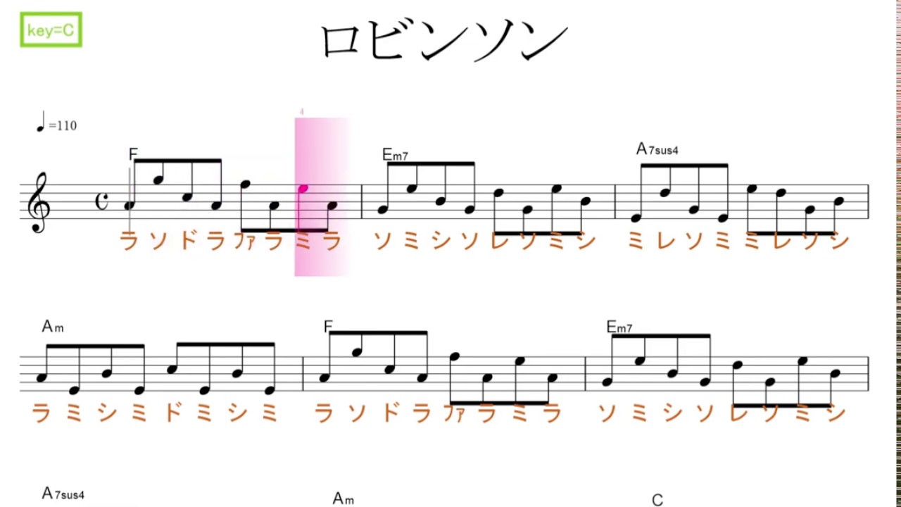 ロビンソン（スピッツ）key=C ／ドレミで歌う楽譜【コード付き】