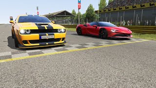 Dodge Challenger SRT Hellcat WideBody vs Ferrari SF90 Stradale at Monza Full Course
