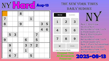 The New York Times Daily Sudoku 2025-08-13 Hard