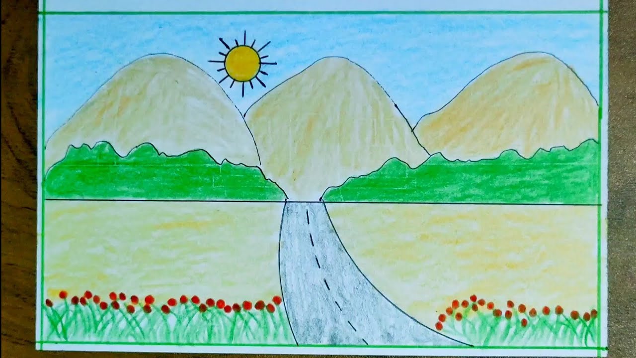 Very easy drawing, how to draw a sunset scenery step by step,, - YouTube