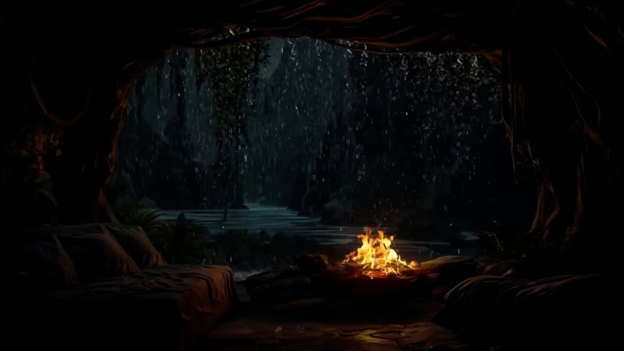 Relaxing Autumn Rainy Night at the Campsite🍁Cozy Campfire, Rain Sounds & Stunning Fall Night Views😴