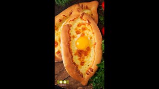Khachapuri in adjarian. open pie with mozzarella and egg. georgian cuisine @1001dad #shorts