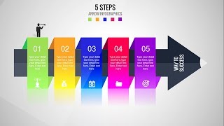 5 Steps Arrow Infographics Template for PowerPoint | Timelines | Stages | Processes | animation