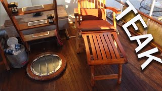 Teak Oil Finish On Rear Deck - Vintage 1950's Chris Craft Wooden Liveaboard Boat Restoration