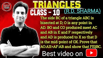 The side BC of a triangle ABC is bisected at D; O is any point in AD. BO and CO produced meet AC
