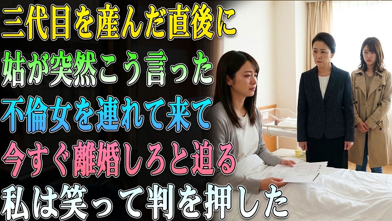 【スカッとする話】三代目の跡取りを出産した直後――不倫相手を連れて離婚しろと言った姑。私は嬉しくて、その場で離婚届に判を押してしまった… #老後の物語 #家族の物語 #動エピソード