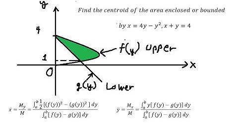 Calculus Help: Find the centroid of the area enclosed or bounded by x=4y-y^2,x+y=4