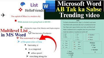 Multilevel List in MS Word Bulleted List / Numbered List/ Multilevel List in 10 Mins in MS Word mein