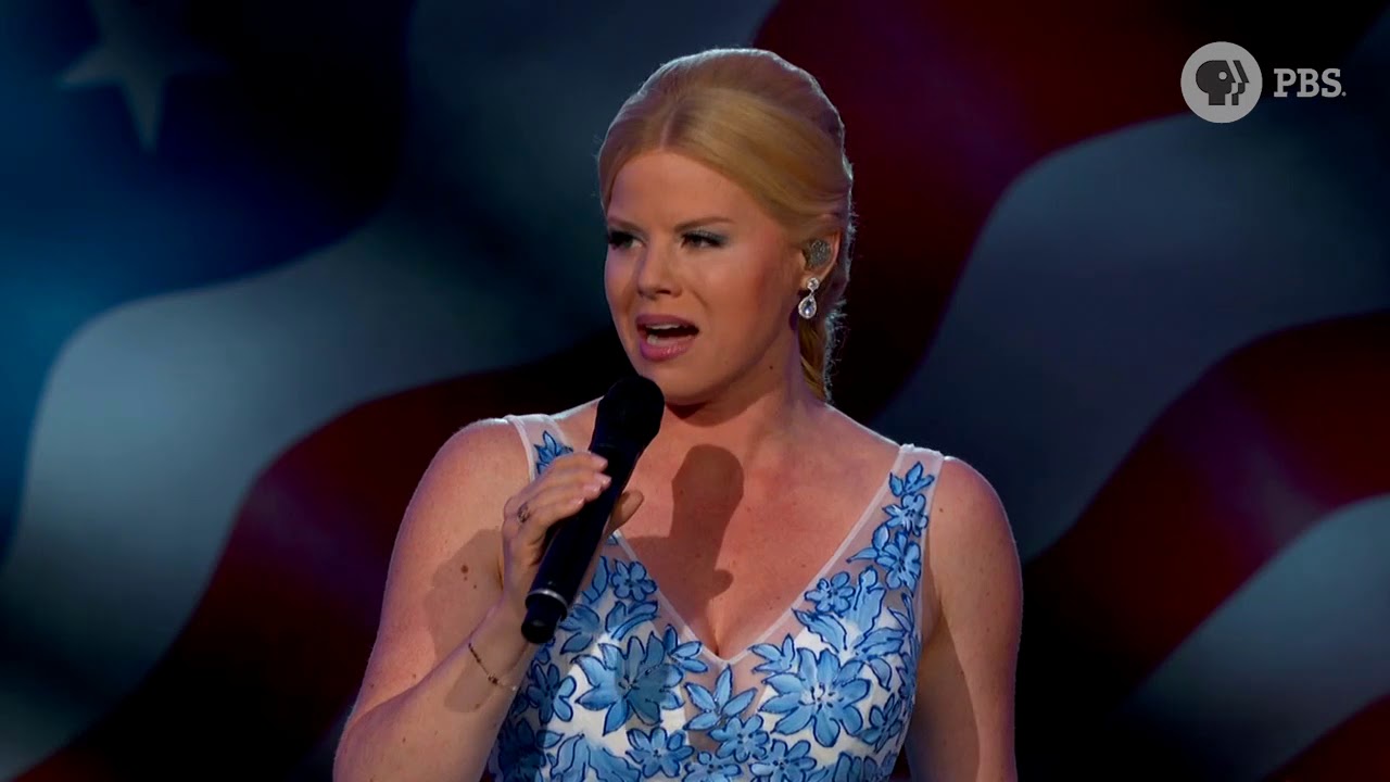Megan Hilty Concert Megan Hilty performing "God Bless America" on the 2018 National