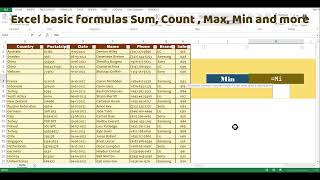 Excel basic formulas Sum, Average, Max, Min, Count, CountA, CountBlank, Len, Left etc. in hindi