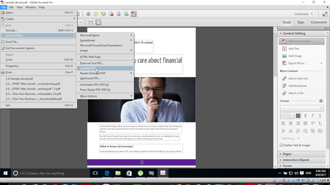 Converting PDF file to Adobe Acrobat 5.0 PDF 1.5 Format for Ebook Store