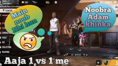 Random pro player call me noob😔 Aaja 1 vs 1 😤! Free fire 🔥 custom room match