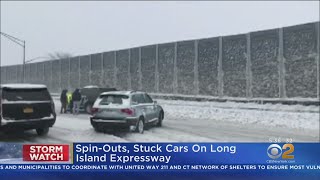 Spin Outs, Stuck Cars On Long Island Expressway During Winter Storm