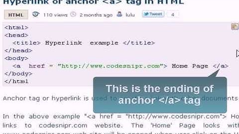 HTML  Tutorial :  hyperlink or  anchor  tag