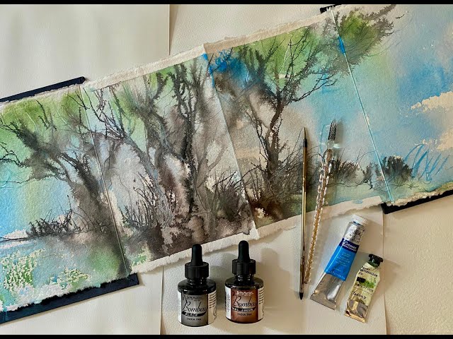 TUTORIAL: Landscape Painting Fountain Pen Ink & Water - Doodlewash®