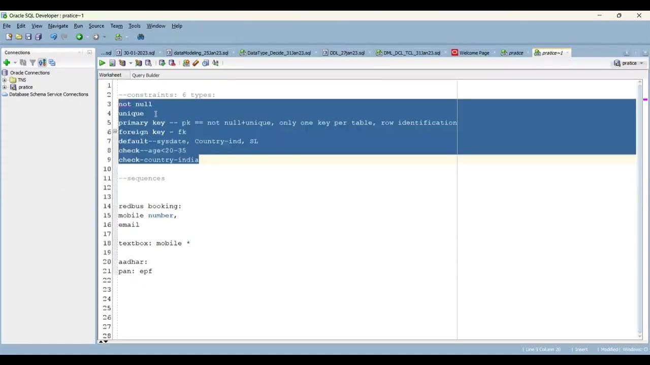 SQL constraints in project with realtime examples - Imp topic - YouTube